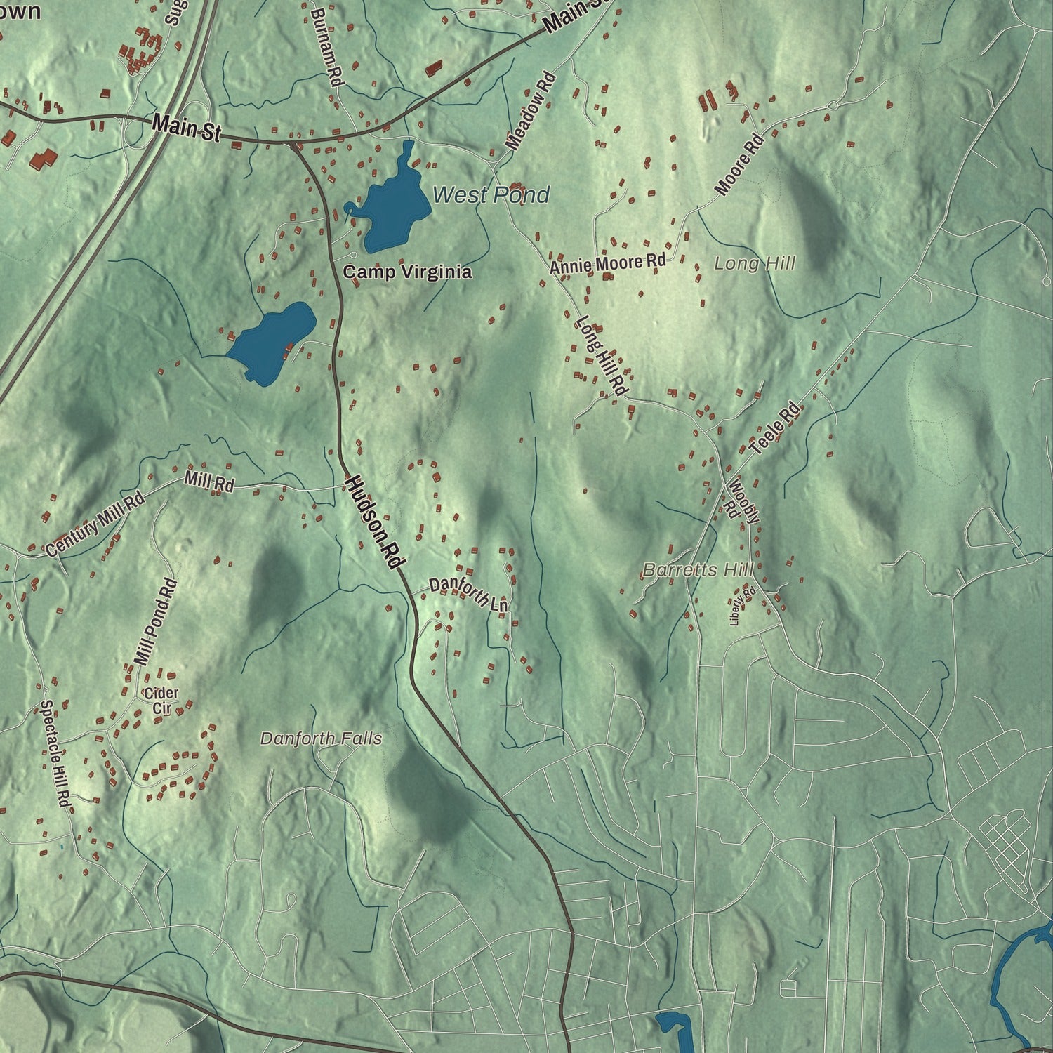 Terrain and local geography detail from the Bolton, Massachusetts map