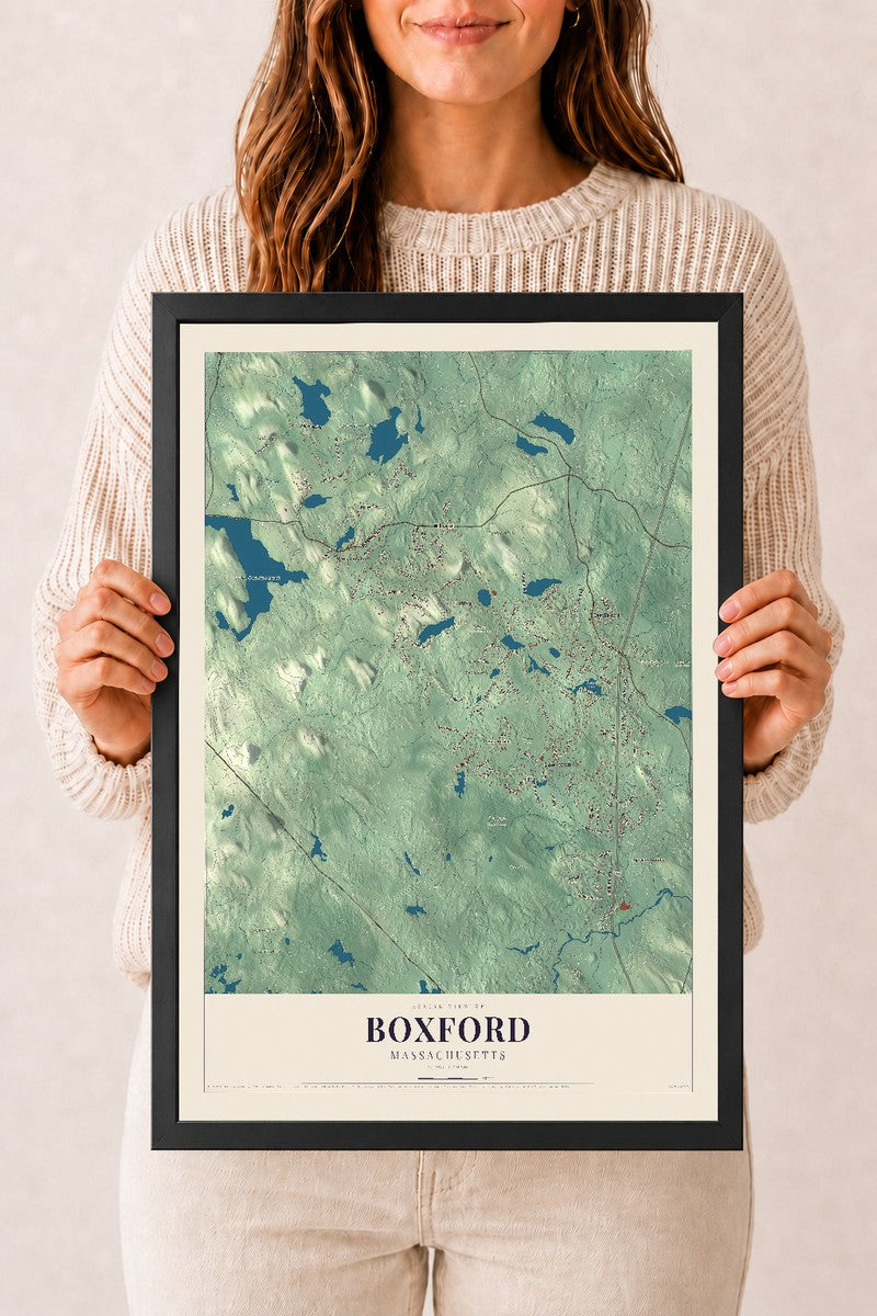 Boxford, Massachusetts map print - 12 x 18 black Ayous wood frame
