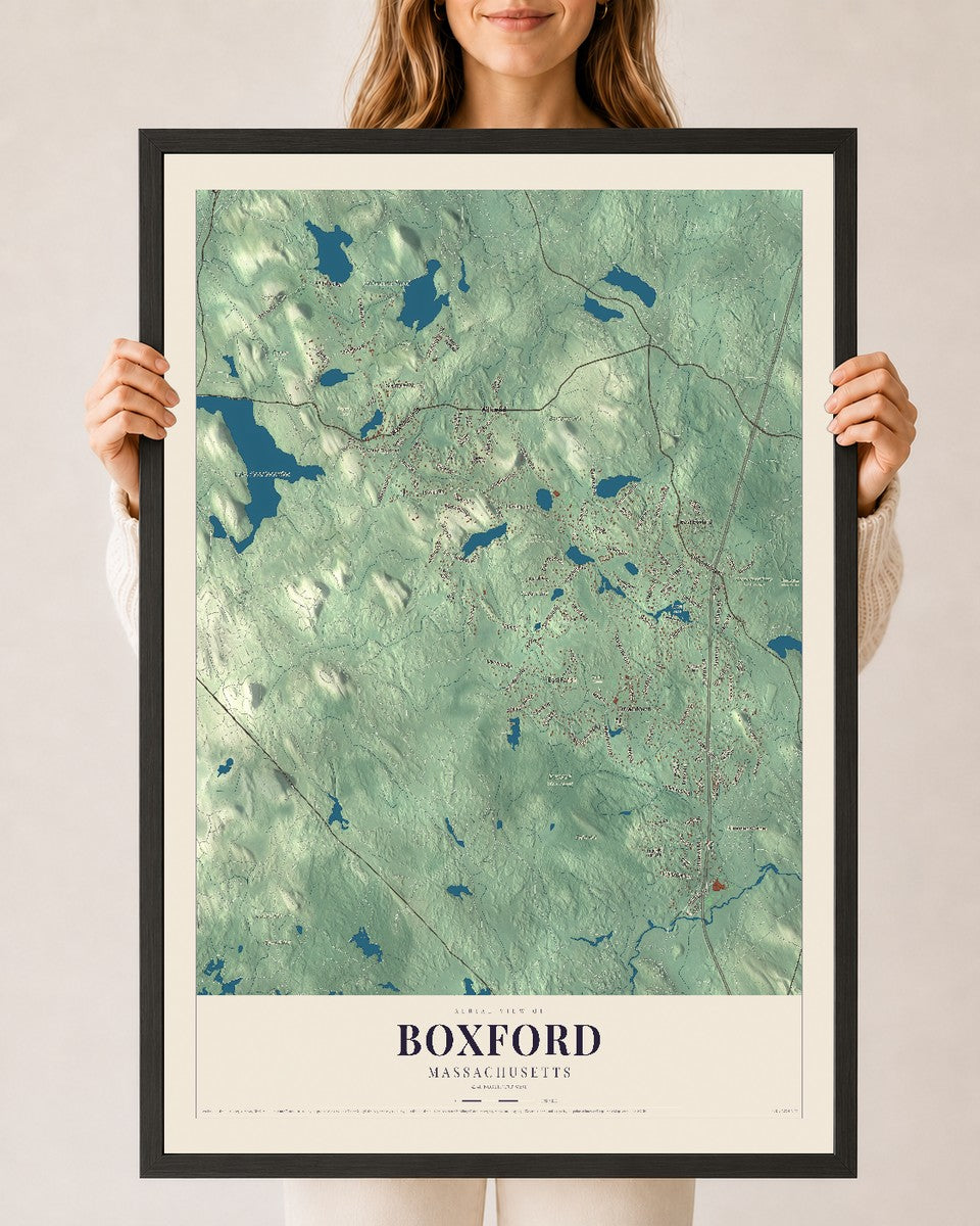 Boxford, Massachusetts map print - 24 x 36 black Ayous wood frame
