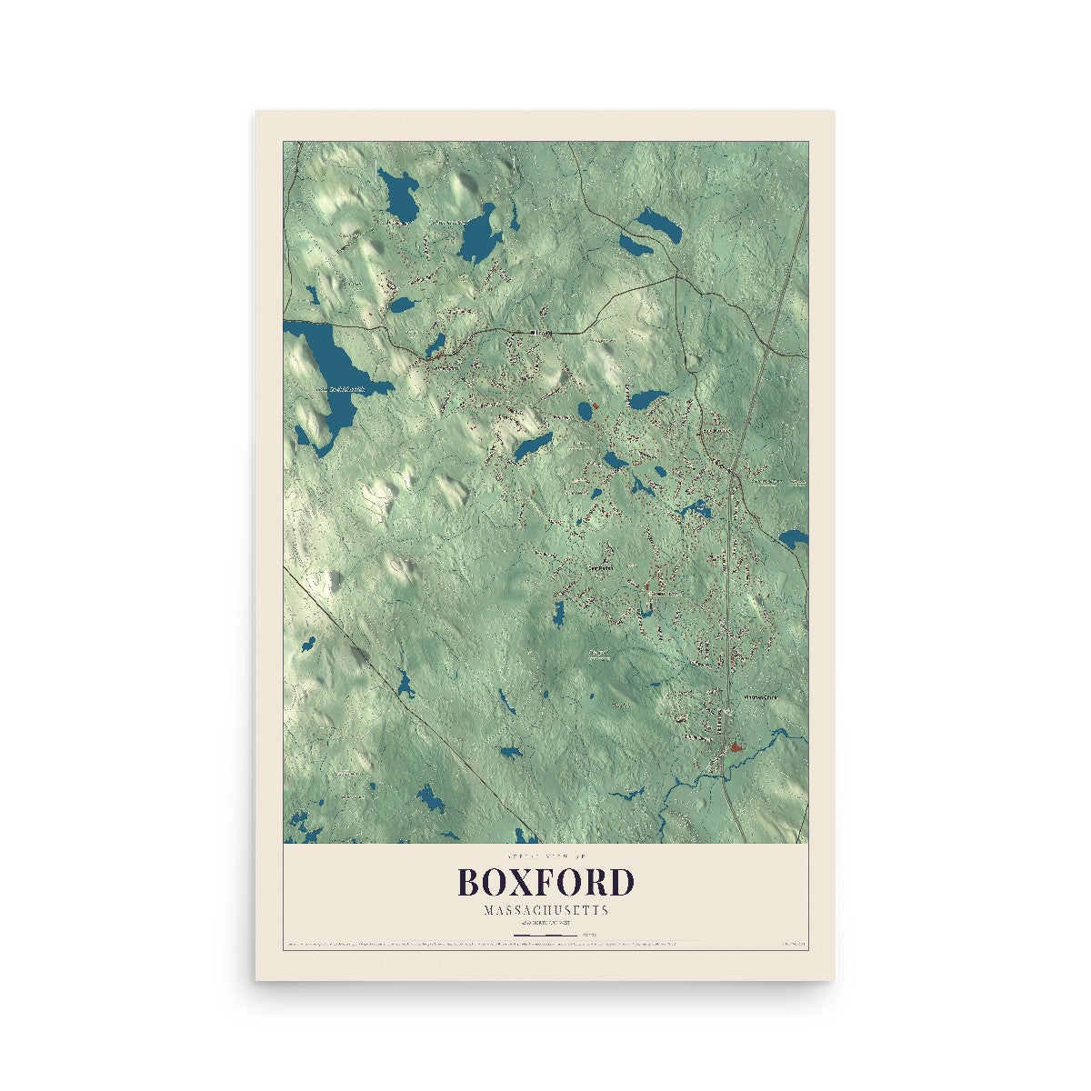 Map of Boxford, Massachusetts, 12 x 18 inch unframed archival matte print