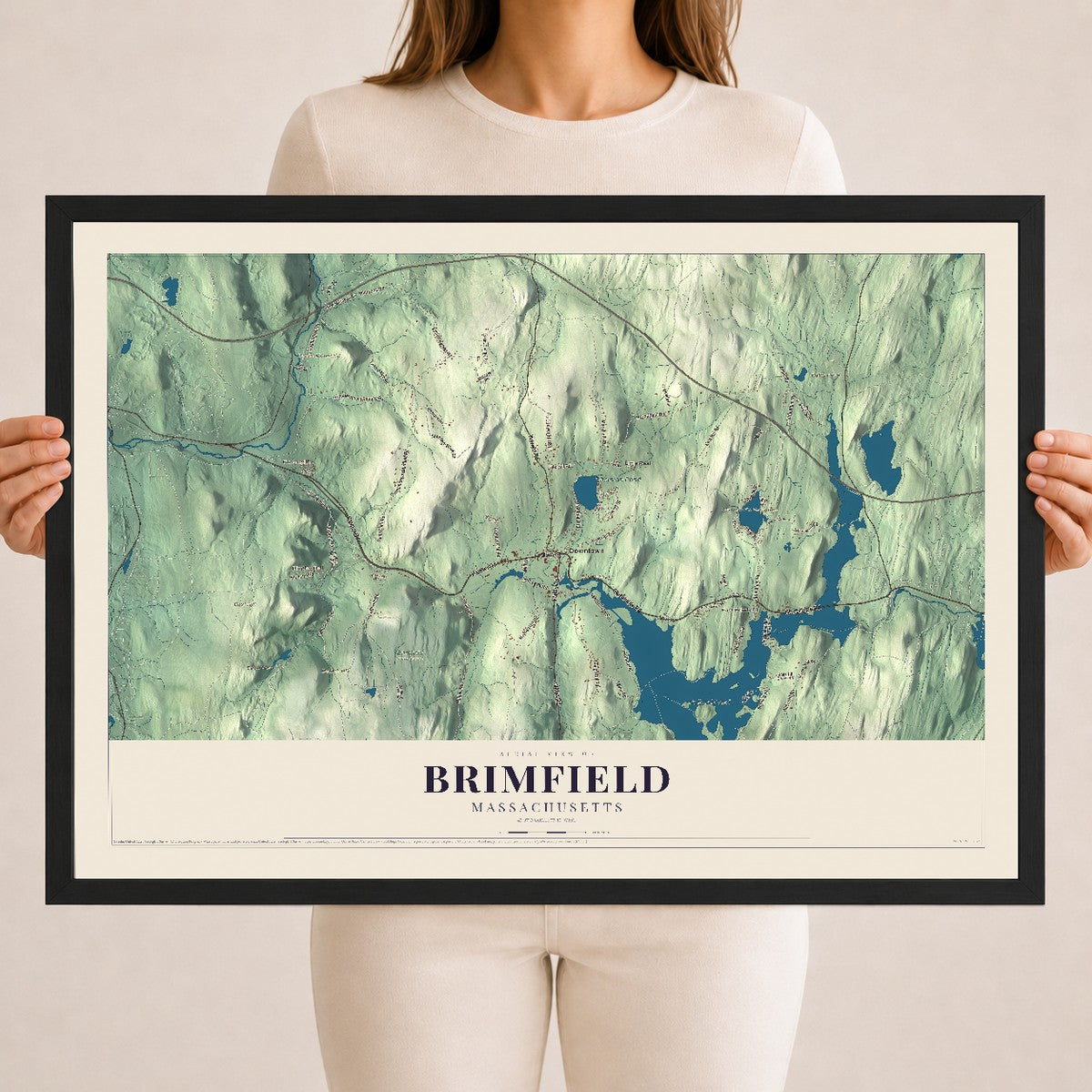 Brimfield, Massachusetts map print - 18 x 24 black Ayous wood frame