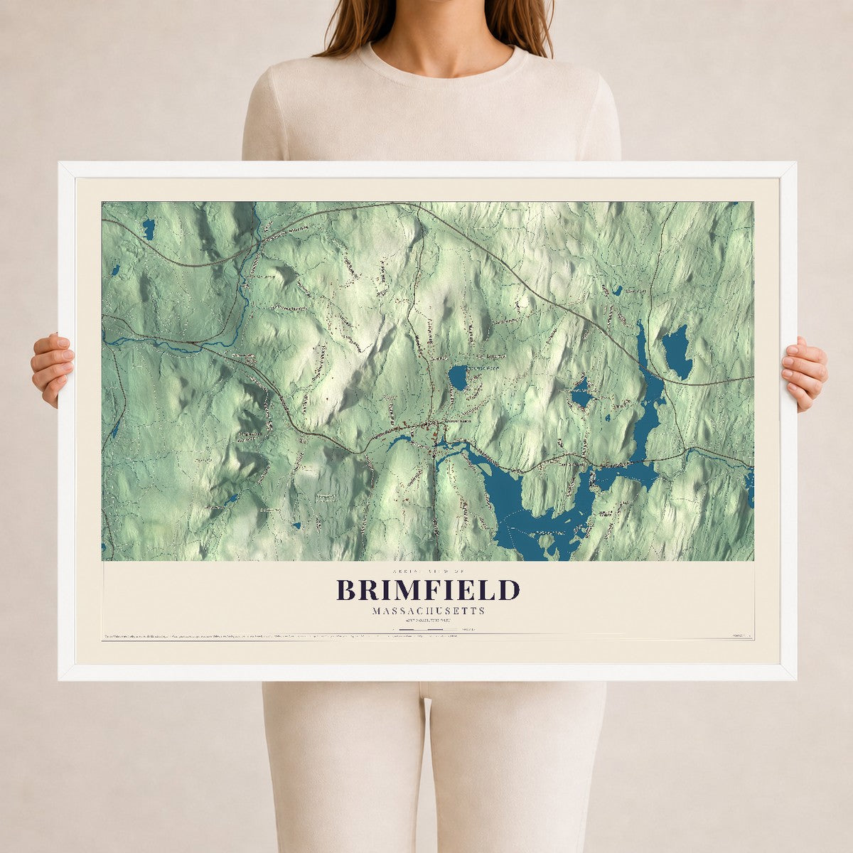 Brimfield, Massachusetts map print - 24 x 36 white Ayous wood frame
