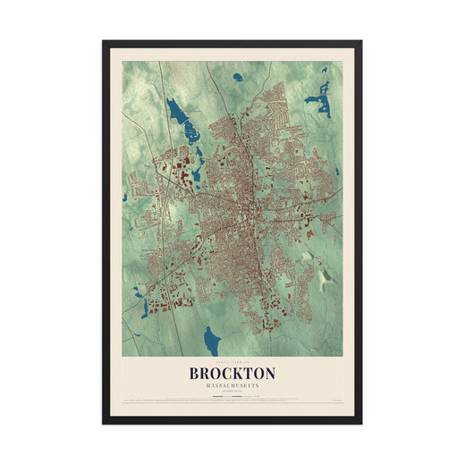 Map of Brockton, Massachusetts, 12 x 18 inch print in a black wood frame