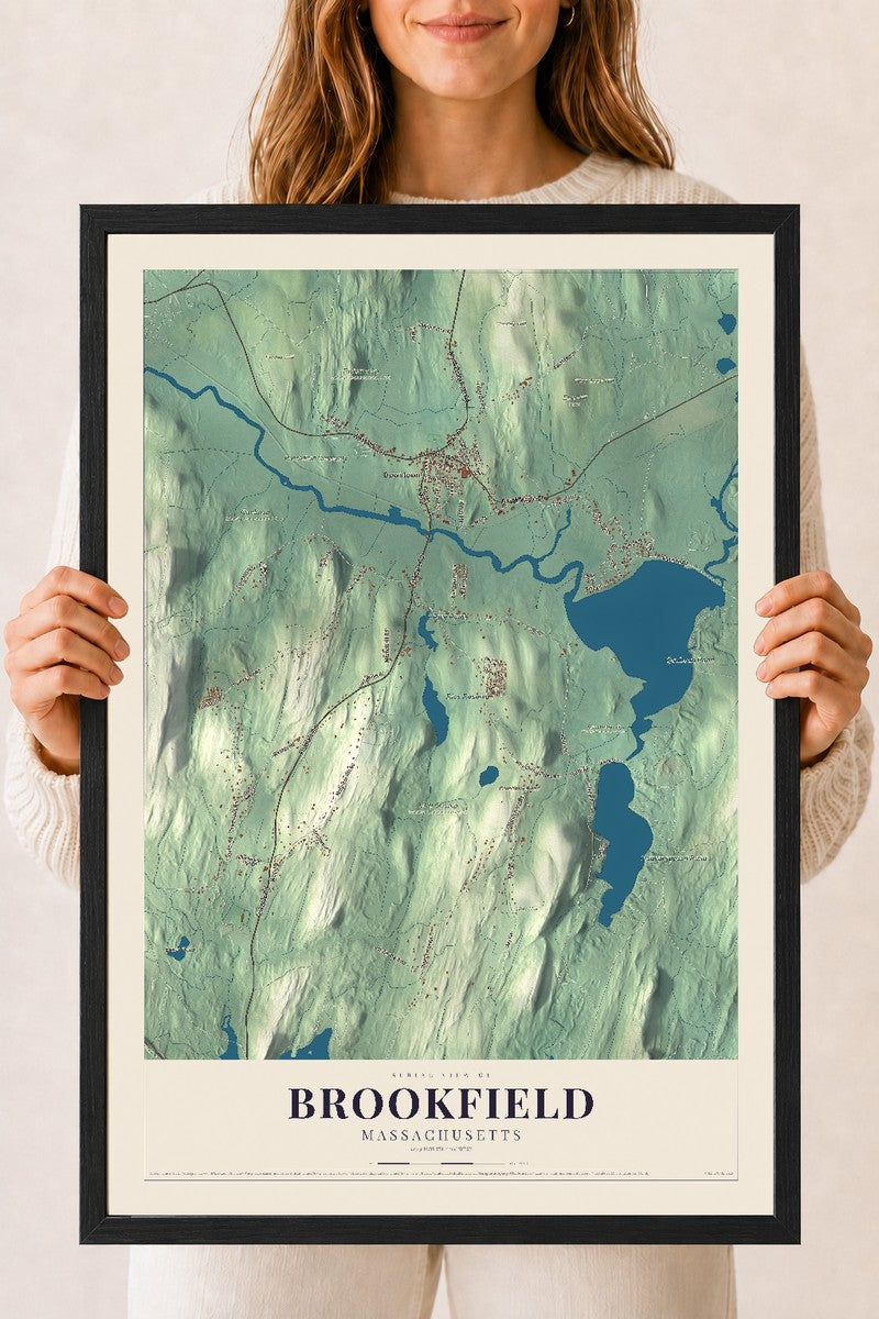 Brookfield, Massachusetts map print - 18 x 24 black Ayous wood frame