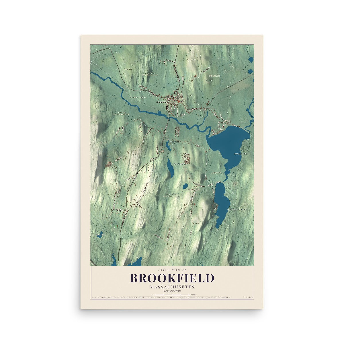 Map of Brookfield, Massachusetts, 12 x 18 inch unframed archival matte print