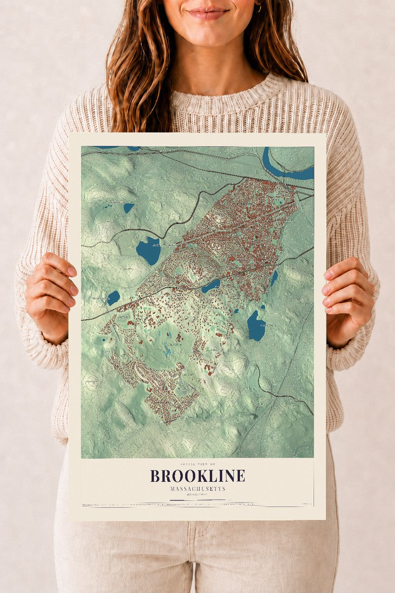 Brookline, Massachusetts map print - 12 x 18 archival matte print