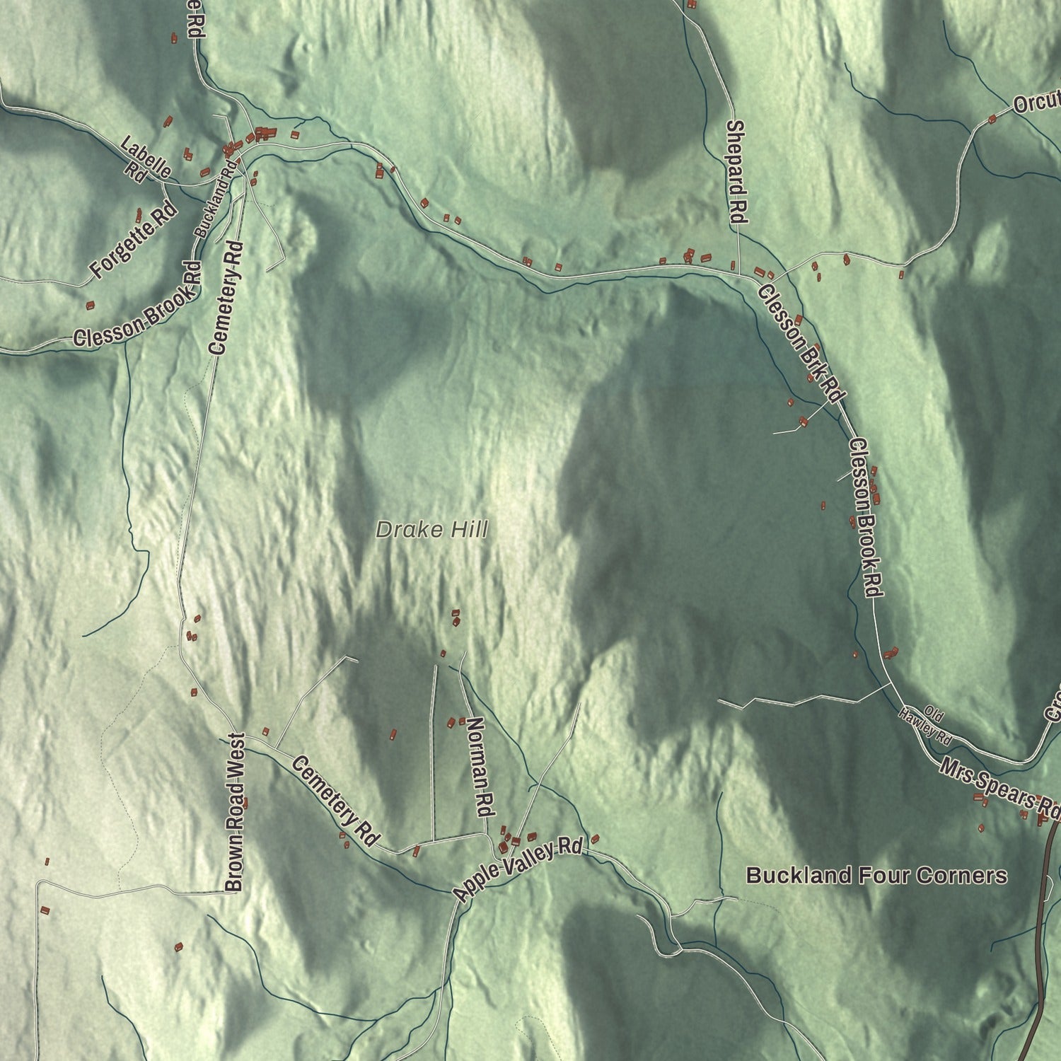 Terrain and local geography detail from the Buckland, Massachusetts map