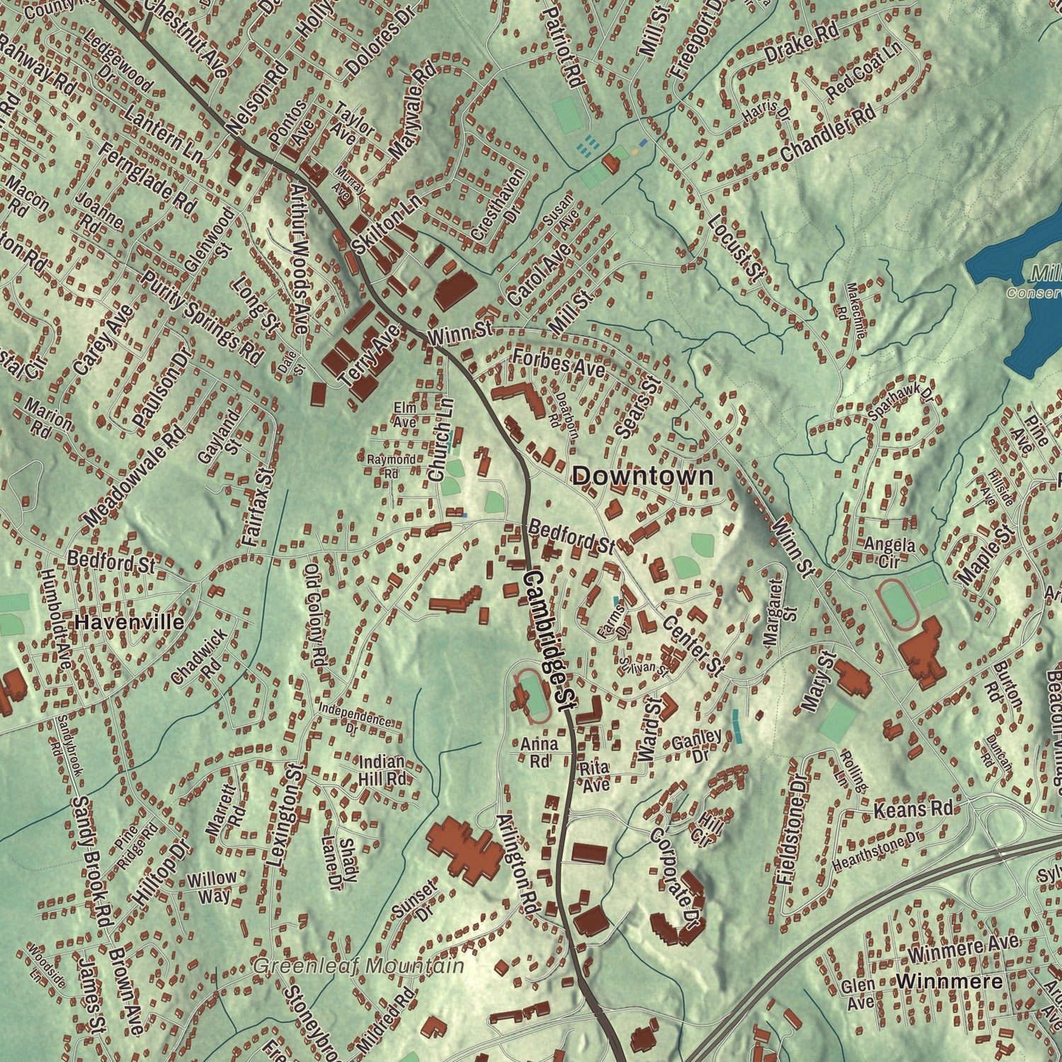 Street and neighborhood detail from the Burlington, Massachusetts map