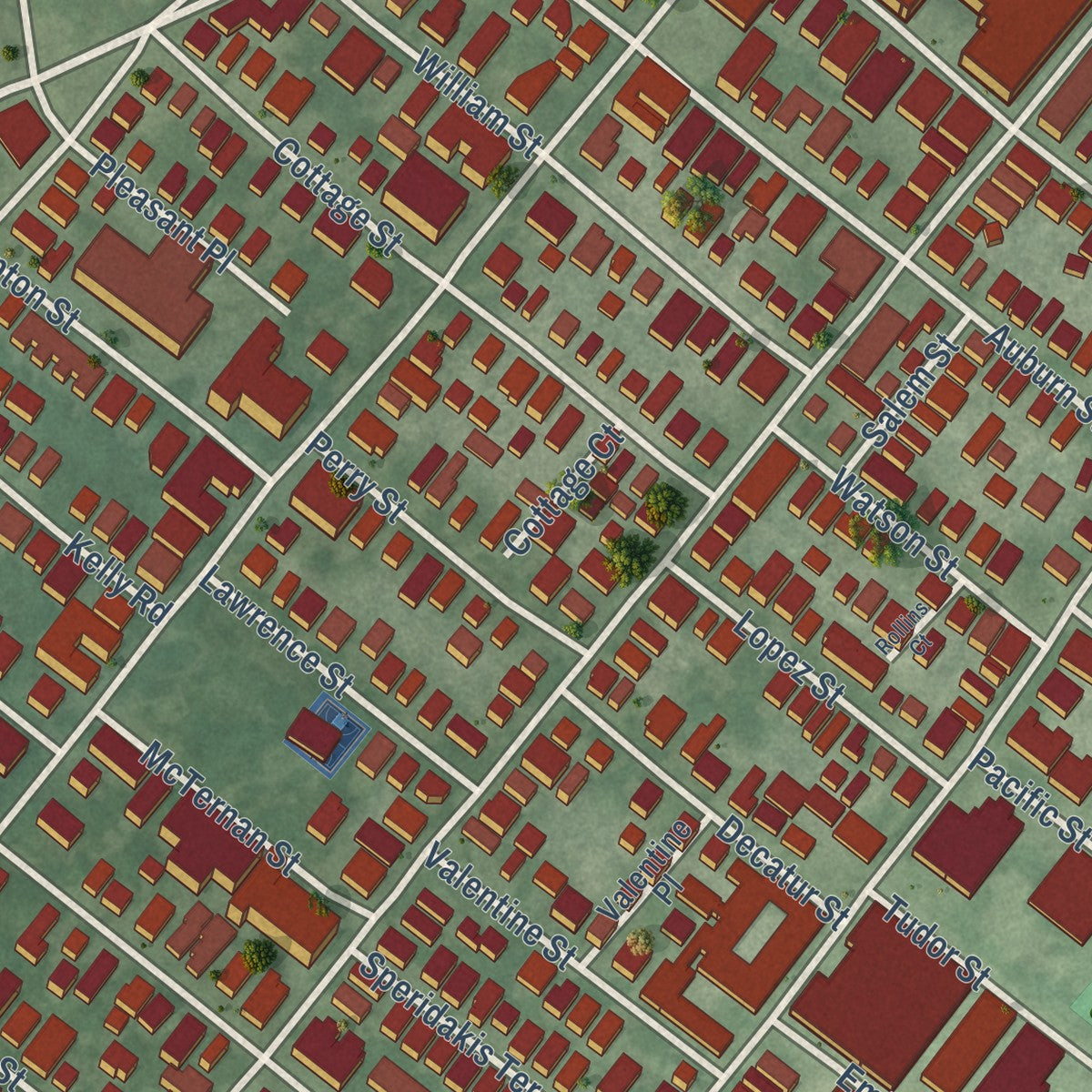 Close-up of the map of Cambridgeport, Massachusetts print showing street and building detail