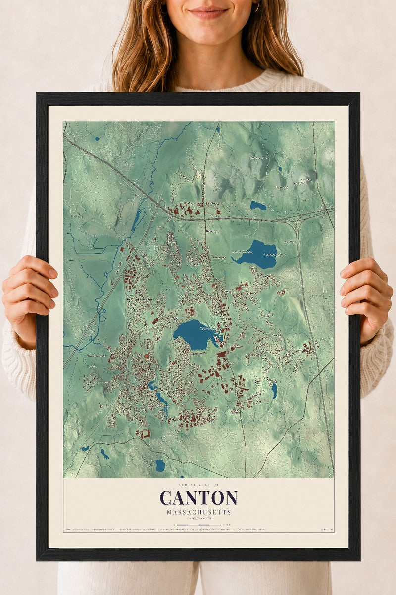 Canton, Massachusetts map print - 18 x 24 black Ayous wood frame