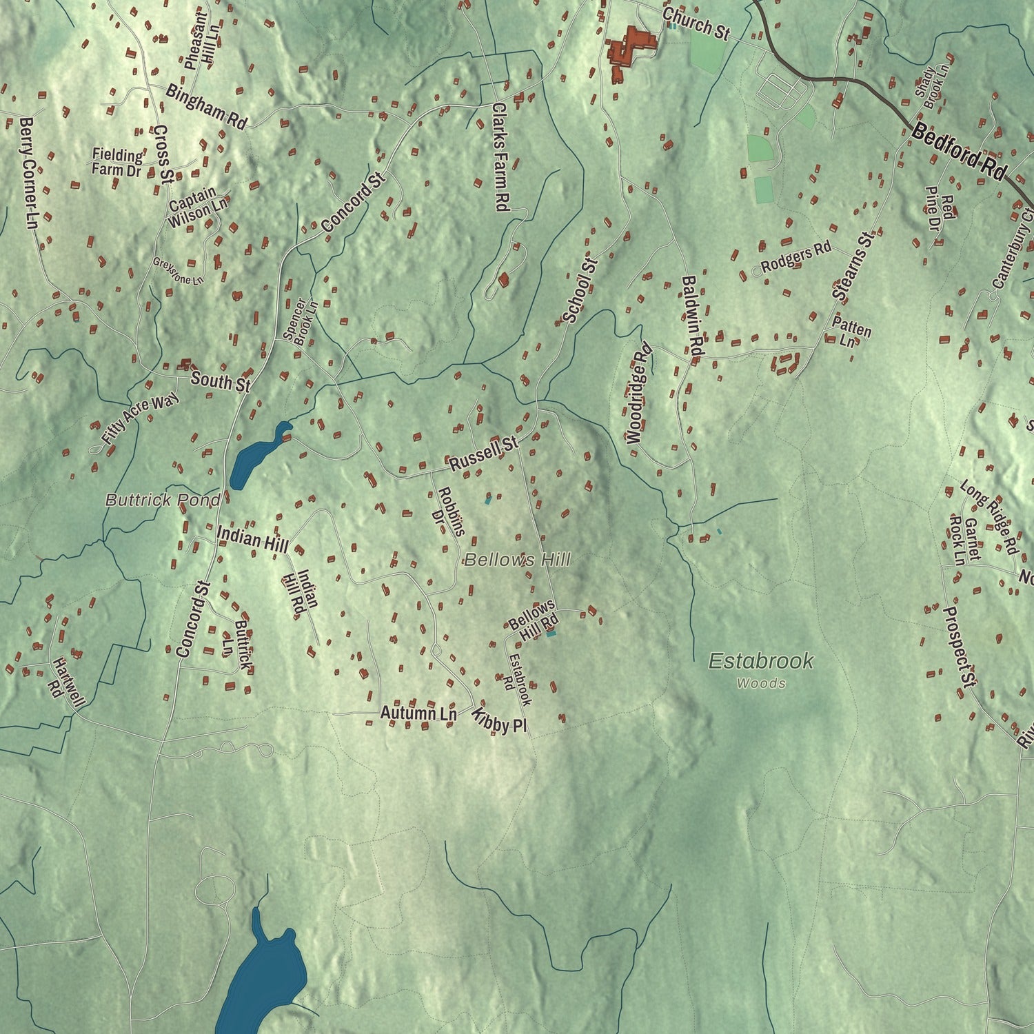 Terrain and local geography detail from the Carlisle, Massachusetts map