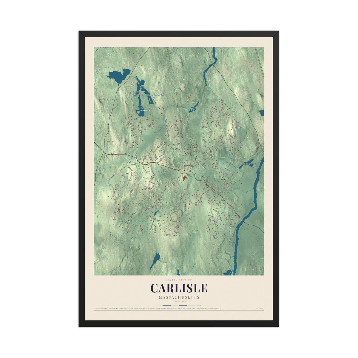 Map of Carlisle, Massachusetts, 12 x 18 inch print in a black wood frame