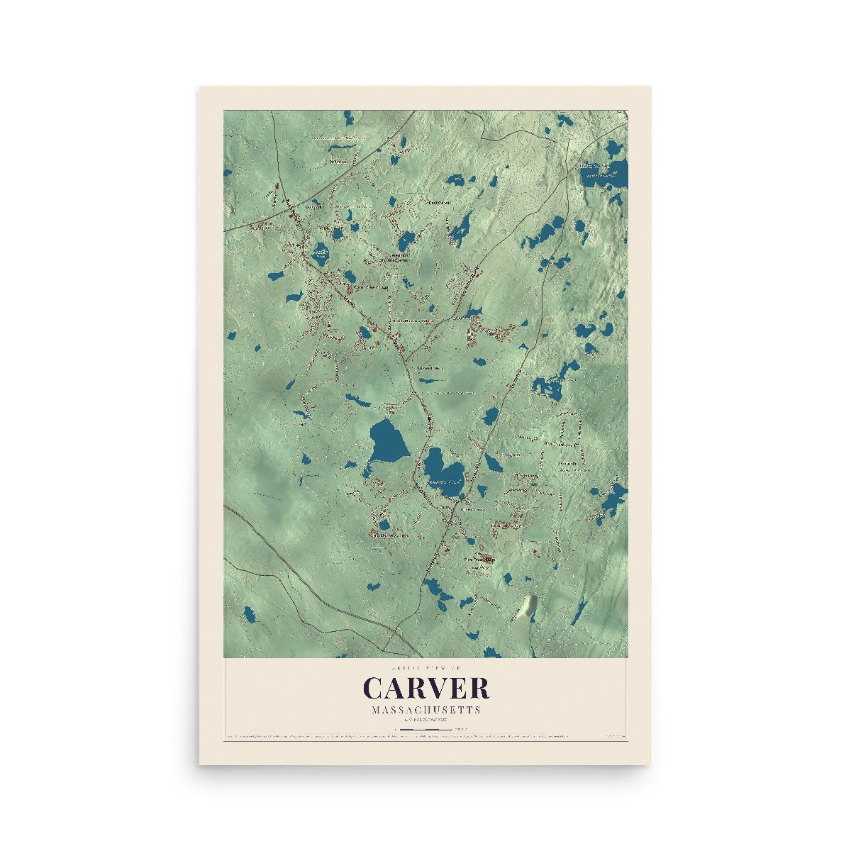 Map of Carver, Massachusetts, 12 x 18 inch unframed archival matte print