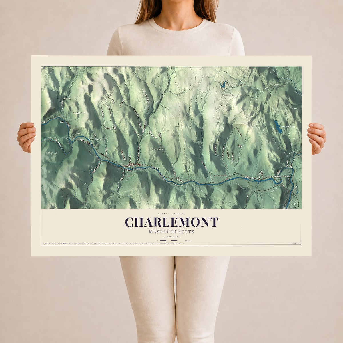 Charlemont, Massachusetts map print - 24 x 36 archival matte print