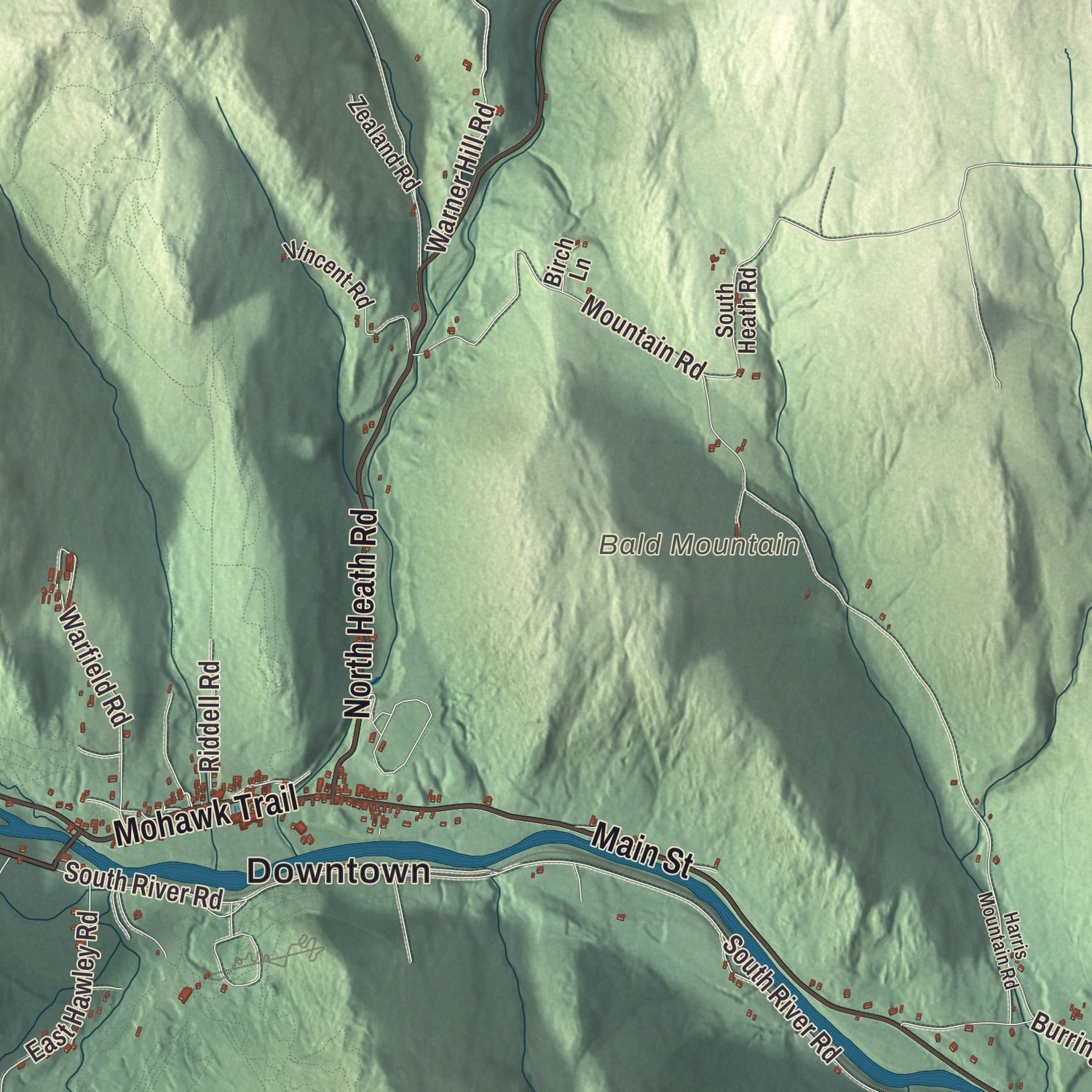 Terrain and local geography detail from the Charlemont, Massachusetts map