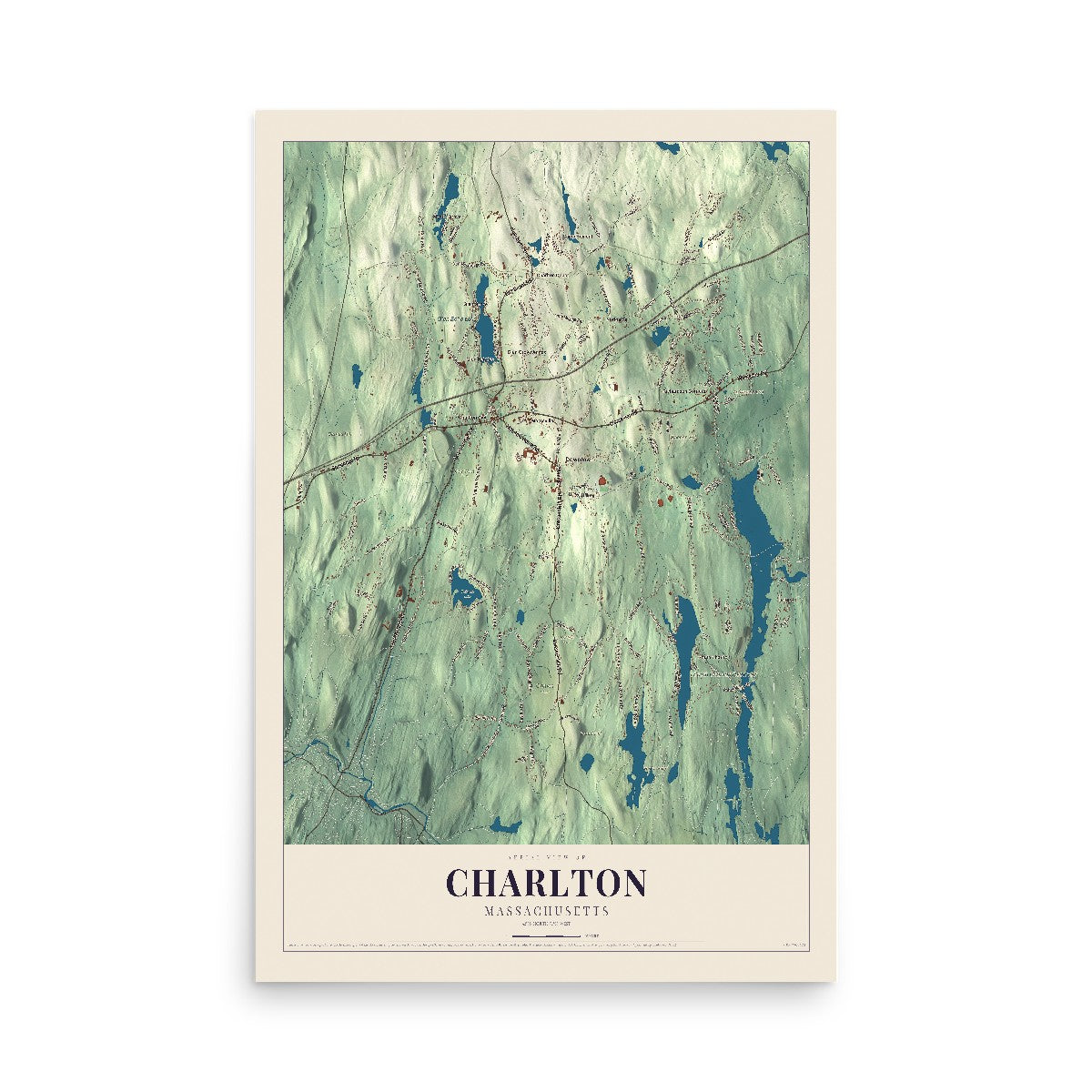 Map of Charlton, Massachusetts, 12 x 18 inch unframed archival matte print