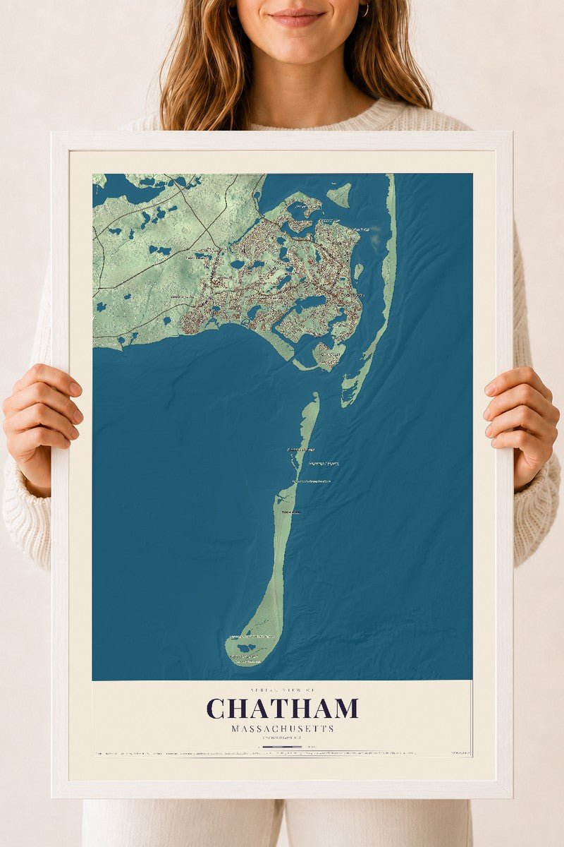 Chatham, Massachusetts map print - 18 x 24 white Ayous wood frame