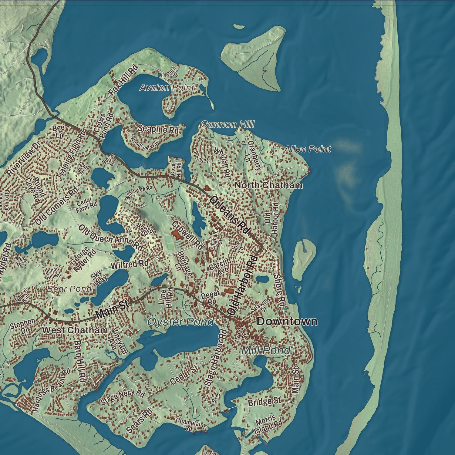 Terrain and local geography detail from the Chatham, Massachusetts map