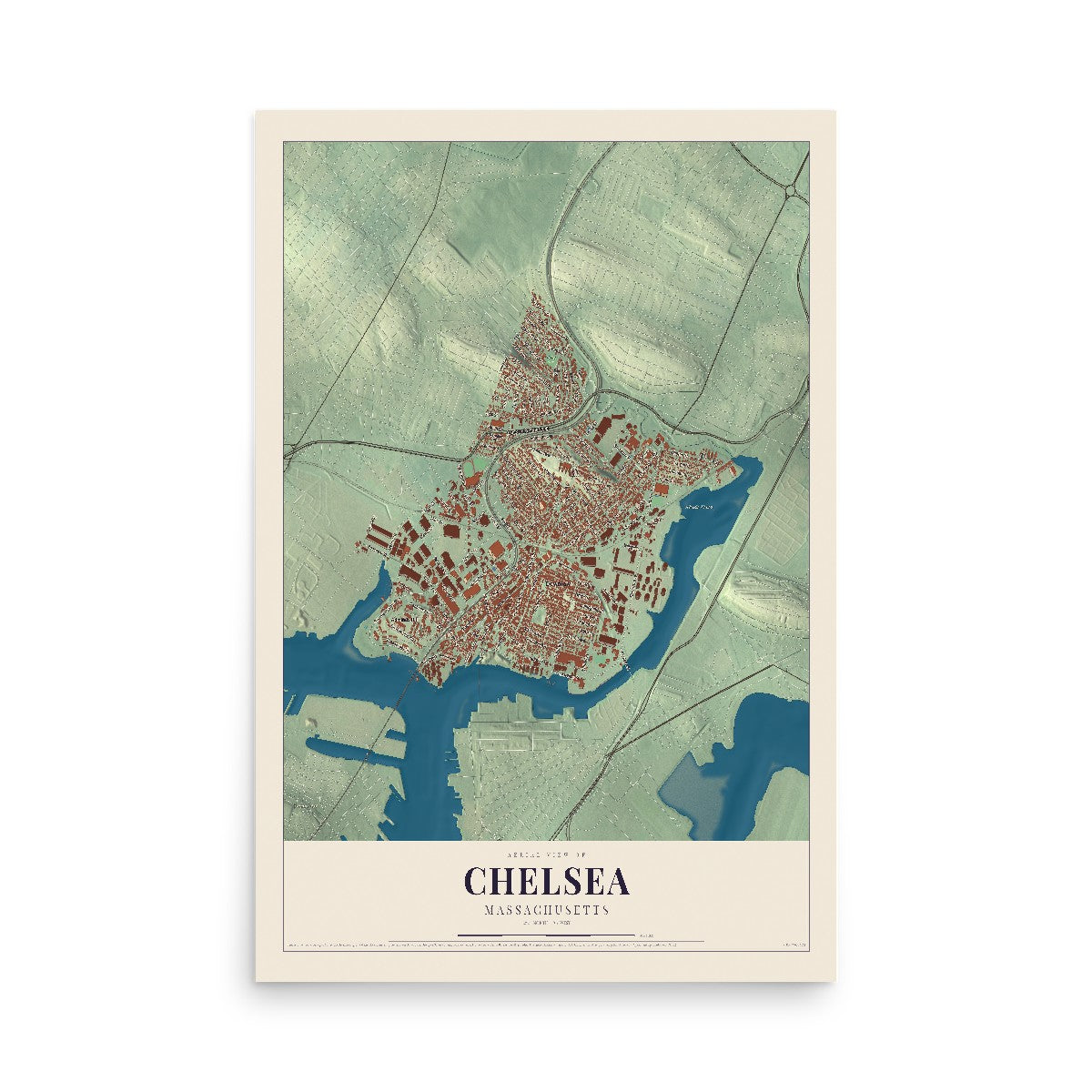 Map of Chelsea, Massachusetts, 12 x 18 inch unframed archival matte print