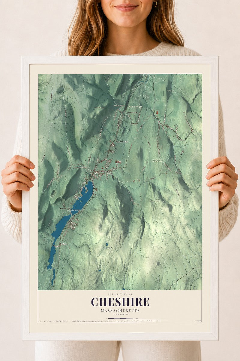 Cheshire, Massachusetts map print - 18 x 24 white Ayous wood frame