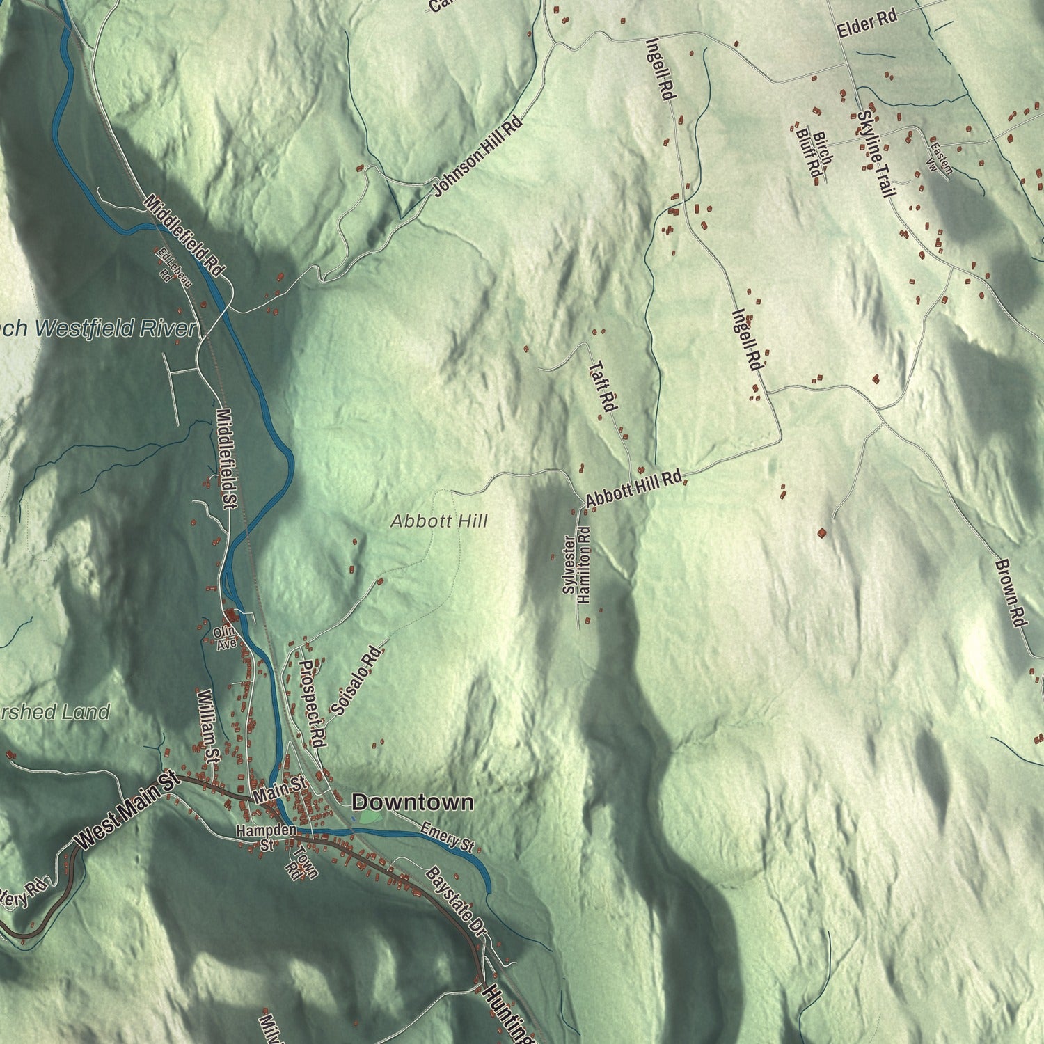 Terrain and local geography detail from the Chester, Massachusetts map