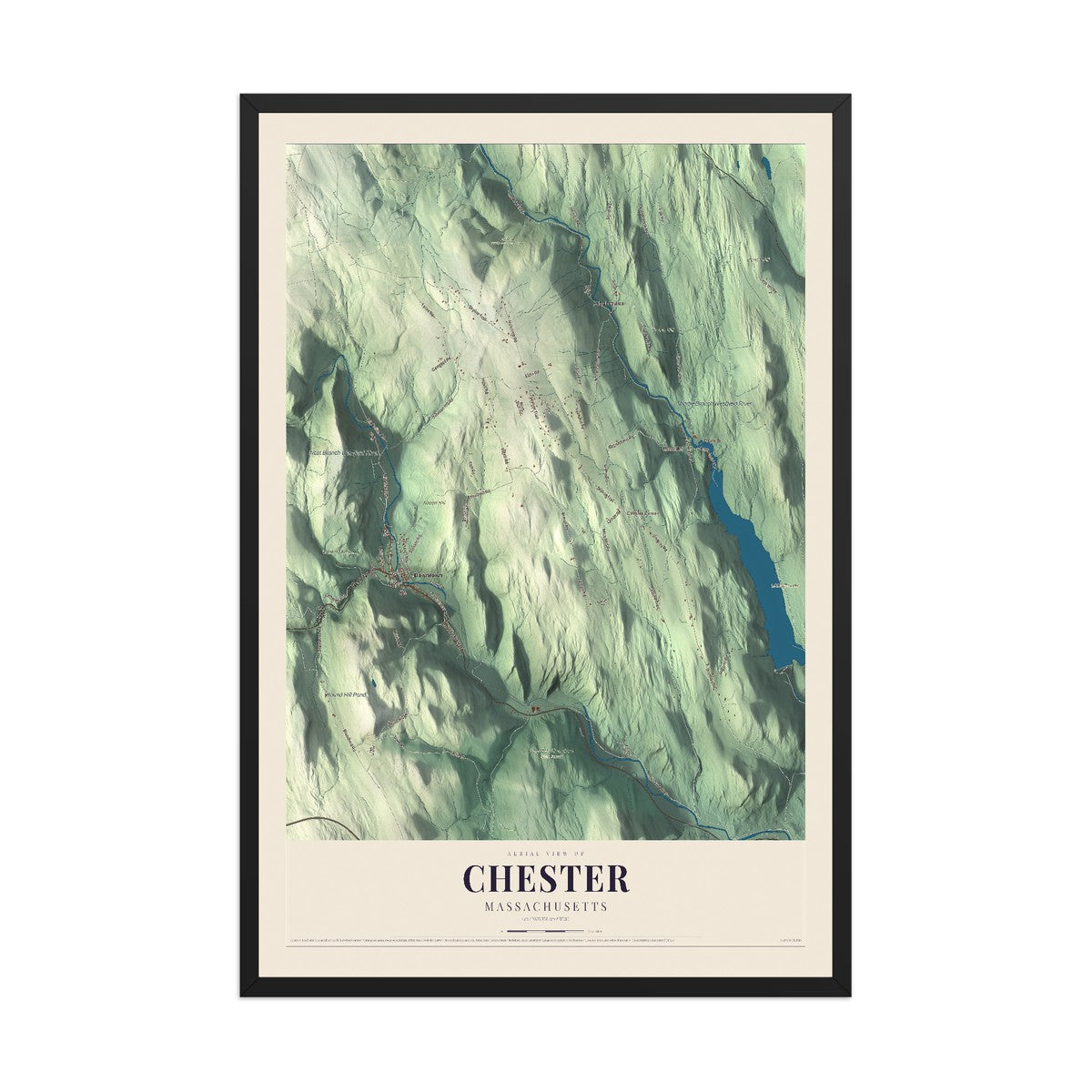 Map of Chester, Massachusetts, 12 x 18 inch print in a black wood frame