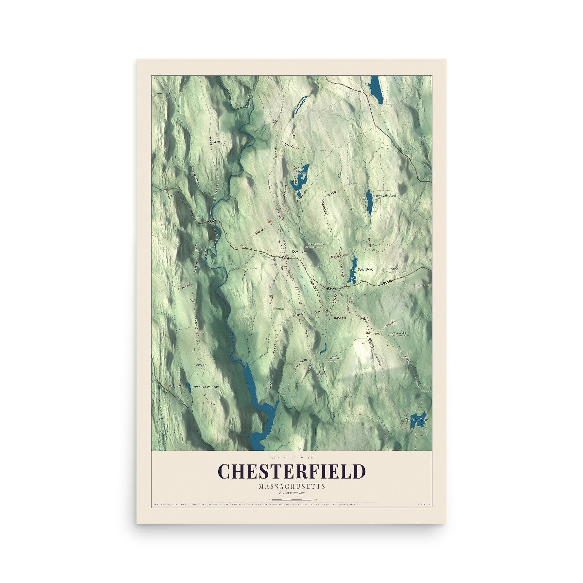 Map of Chesterfield, Massachusetts, 12 x 18 inch unframed archival matte print