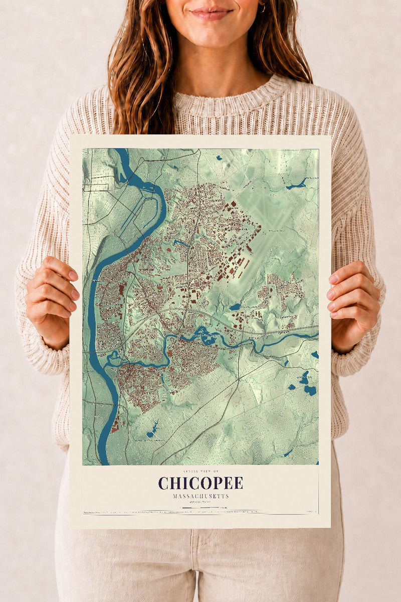 Chicopee, Massachusetts map print - 12 x 18 archival matte print