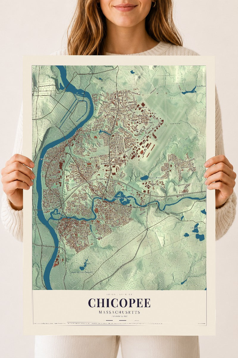 Chicopee, Massachusetts map print - 18 x 24 archival matte print