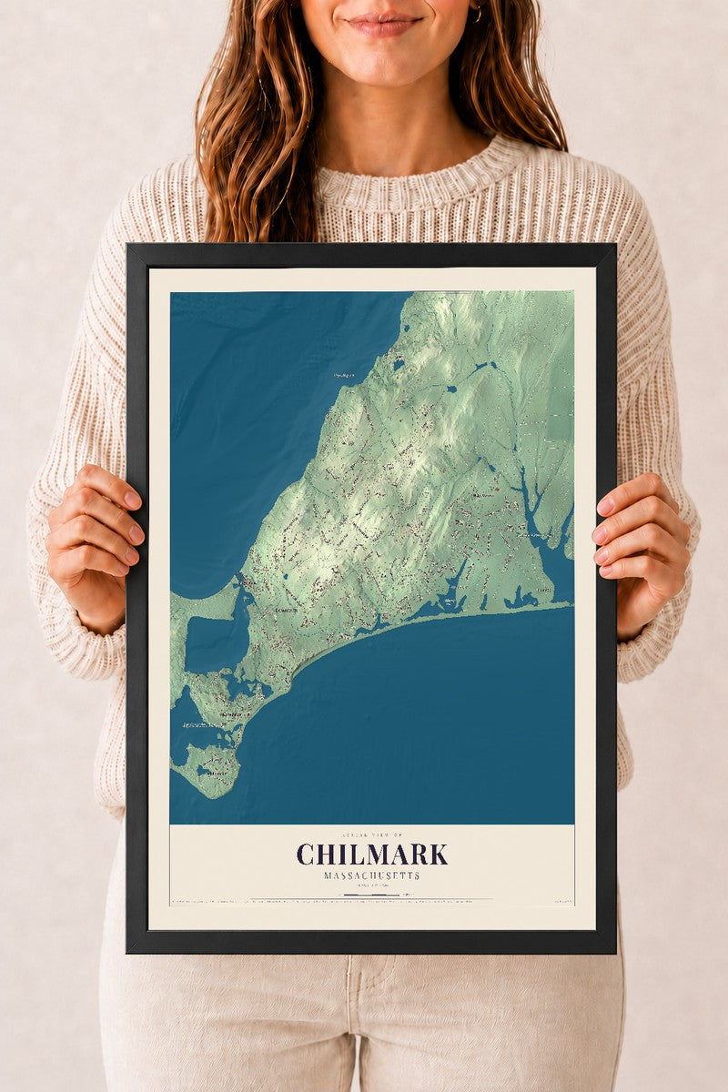 Chilmark, Massachusetts map print - 12 x 18 black Ayous wood frame