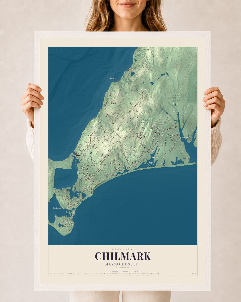 Chilmark, Massachusetts map print - 24 x 36 white Ayous wood frame