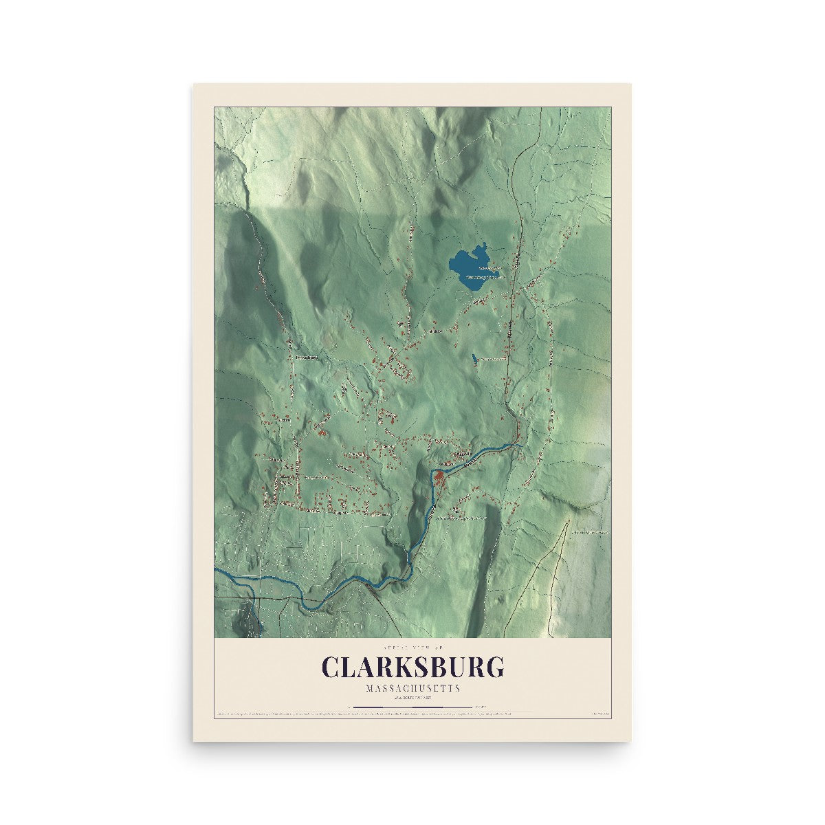 Map of Clarksburg, Massachusetts, 12 x 18 inch unframed archival matte print