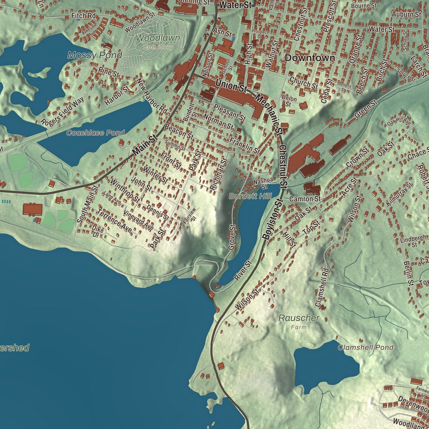 Terrain and local geography detail from the Clinton, Massachusetts map