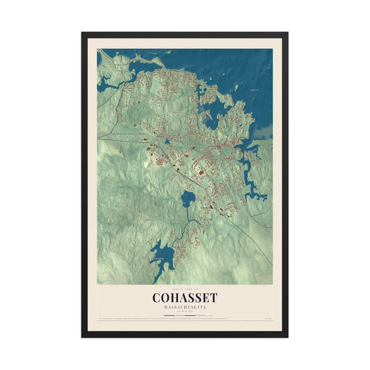 Map of Cohasset, Massachusetts, 12 x 18 inch print in a black wood frame