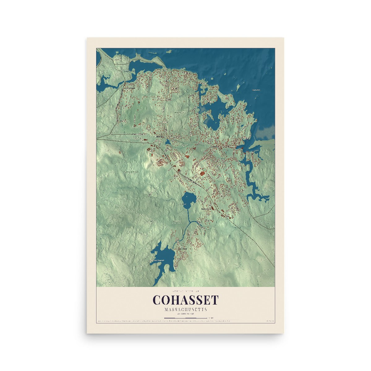 Map of Cohasset, Massachusetts, 12 x 18 inch unframed archival matte print