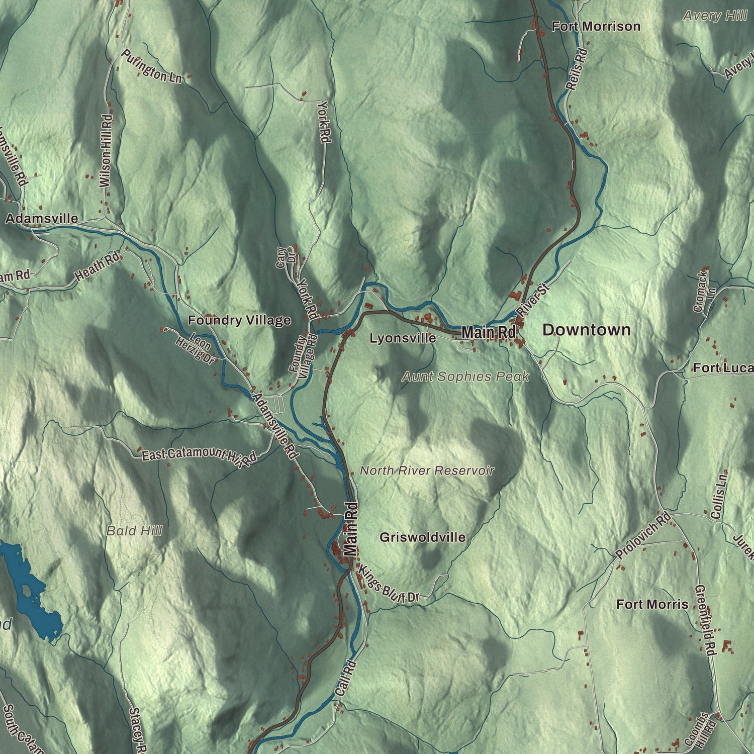Terrain and local geography detail from the Colrain, Massachusetts map