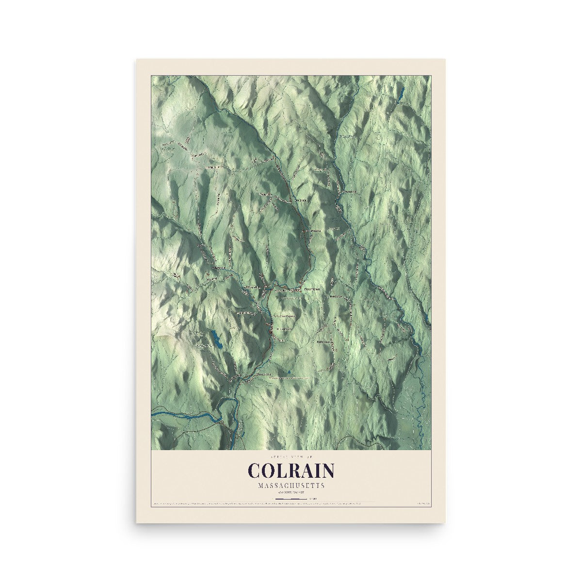 Map of Colrain, Massachusetts, 12 x 18 inch unframed archival matte print