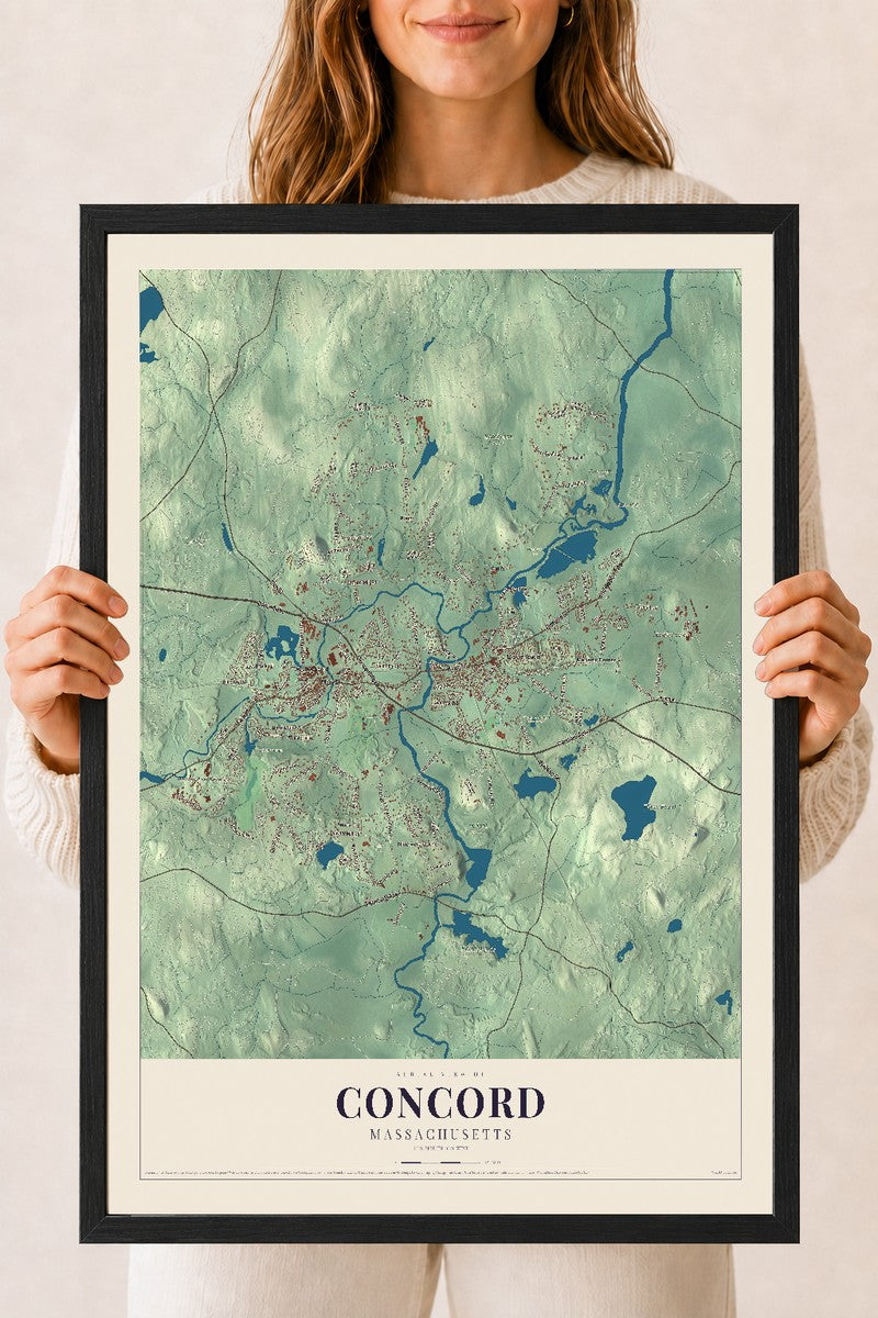 Concord, Massachusetts map print - 18 x 24 black Ayous wood frame