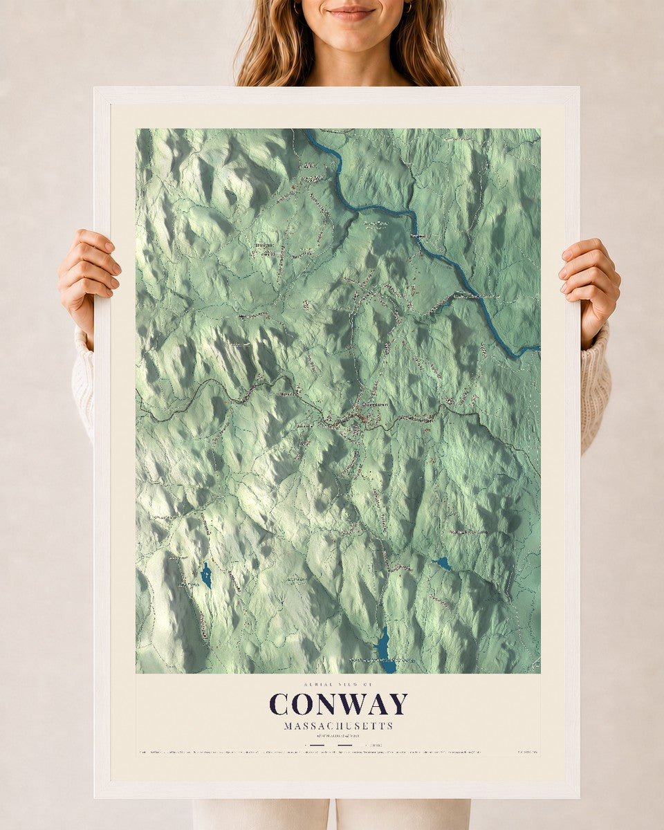 Conway, Massachusetts map print - 24 x 36 white Ayous wood frame