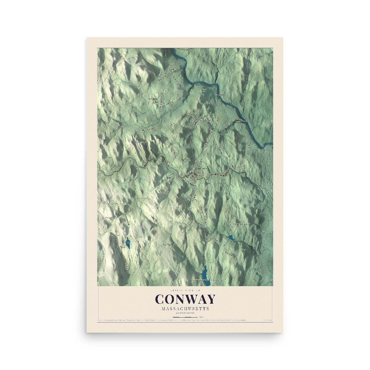 Map of Conway, Massachusetts, 12 x 18 inch unframed archival matte print