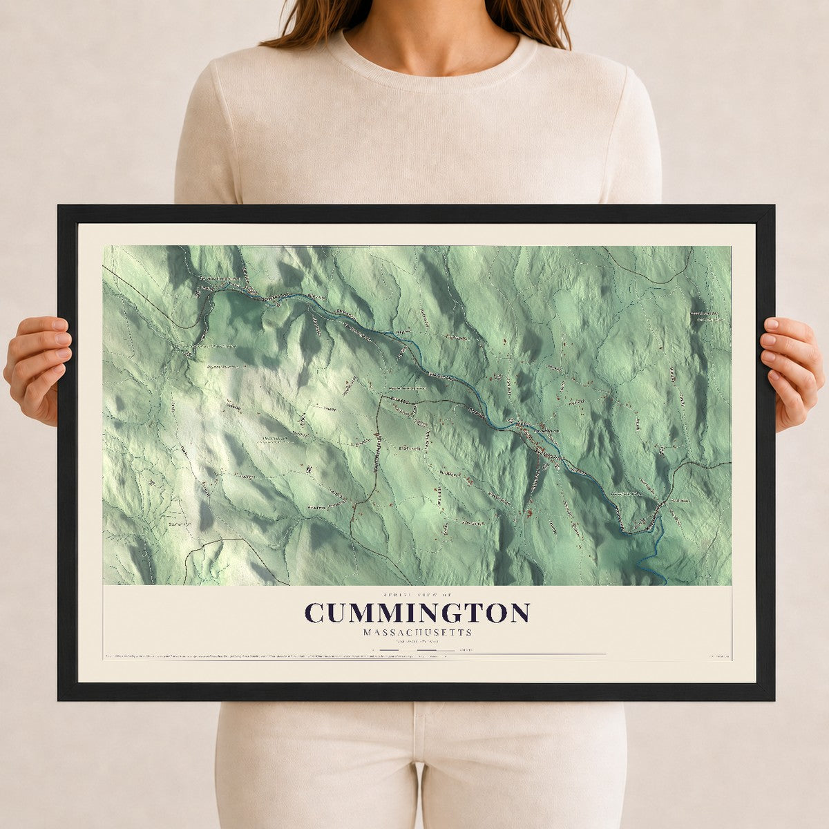Cummington, Massachusetts map print - 12 x 18 black Ayous wood frame
