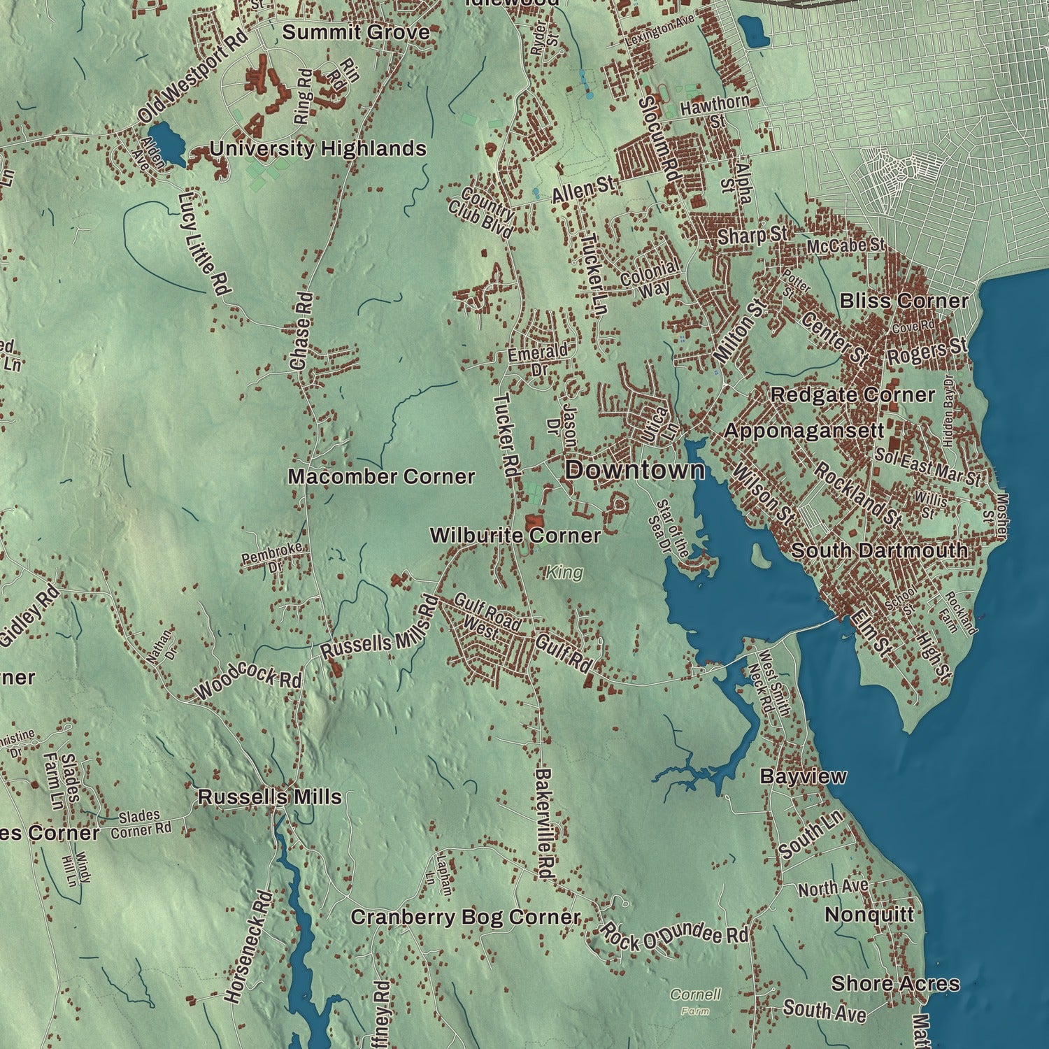 Street and neighborhood detail from the Dartmouth, Massachusetts map