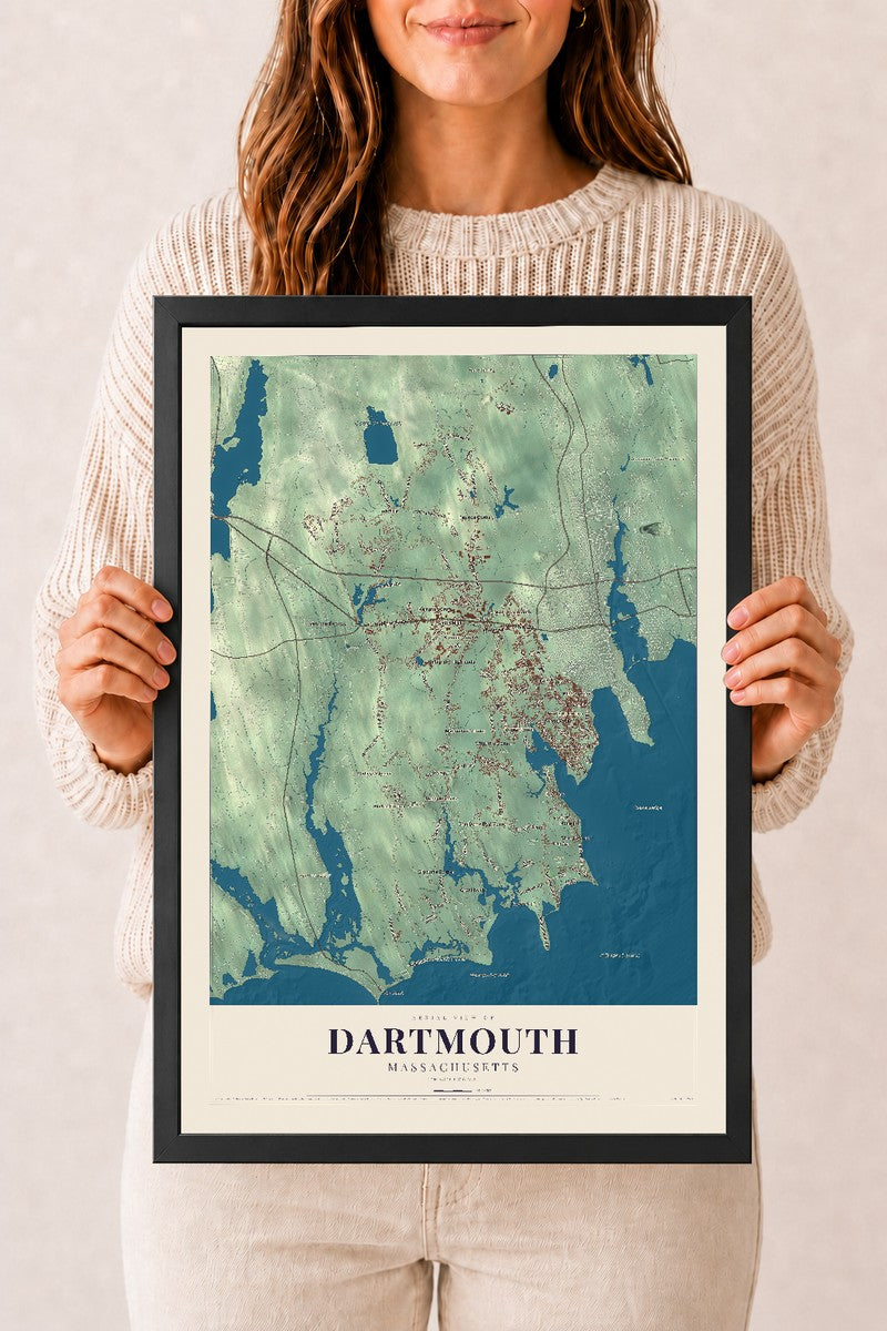 Dartmouth, Massachusetts map print - 12 x 18 black Ayous wood frame