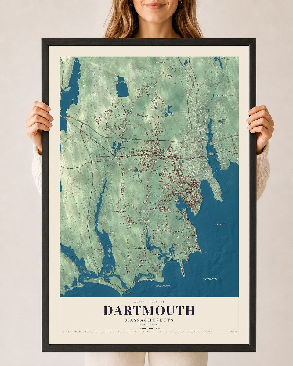 Dartmouth, Massachusetts map print - 24 x 36 black Ayous wood frame