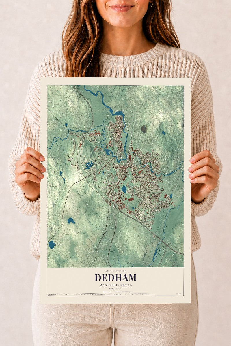 Dedham, Massachusetts map print - 12 x 18 archival matte print