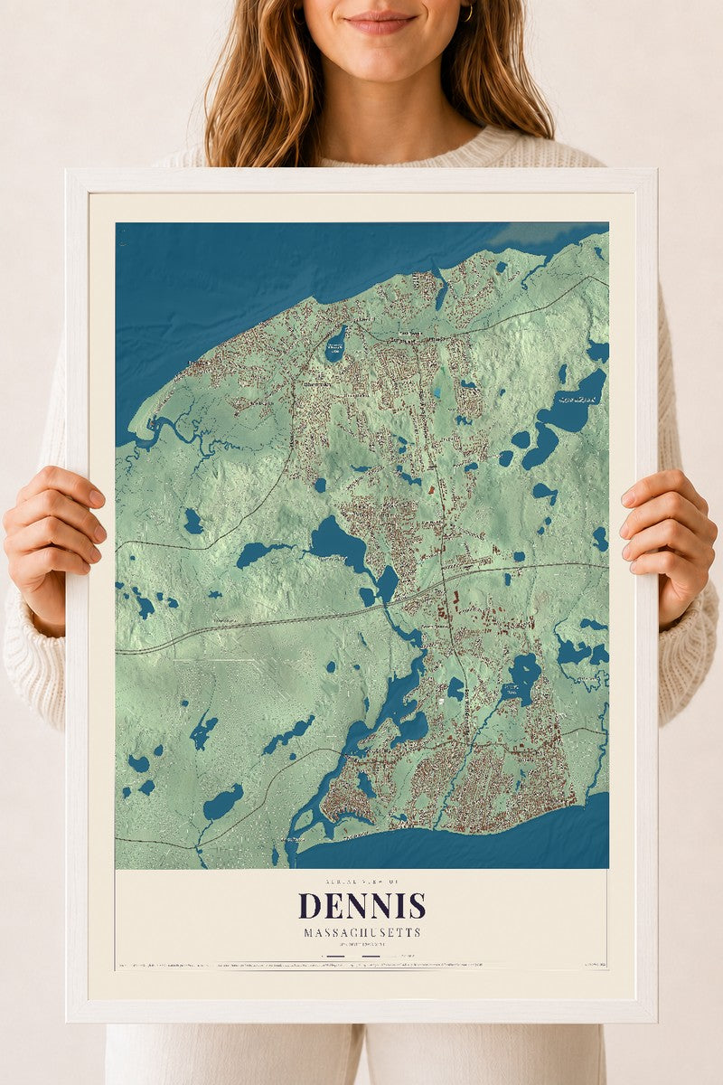 Dennis, Massachusetts map print - 18 x 24 white Ayous wood frame