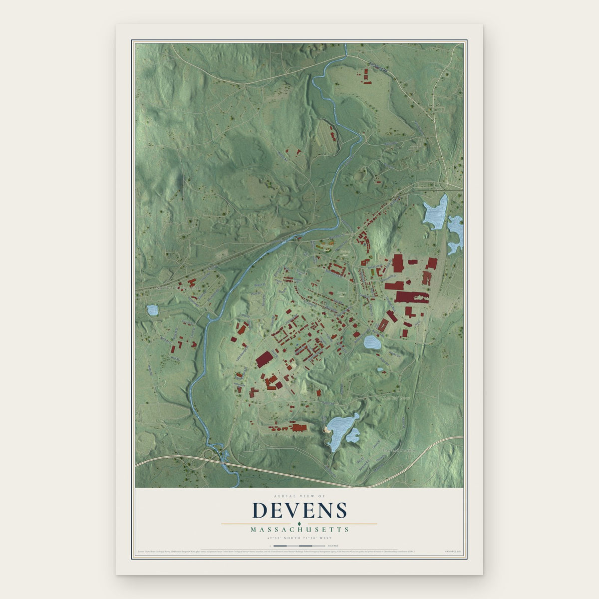 Devens, Massachusetts map print, the full design
