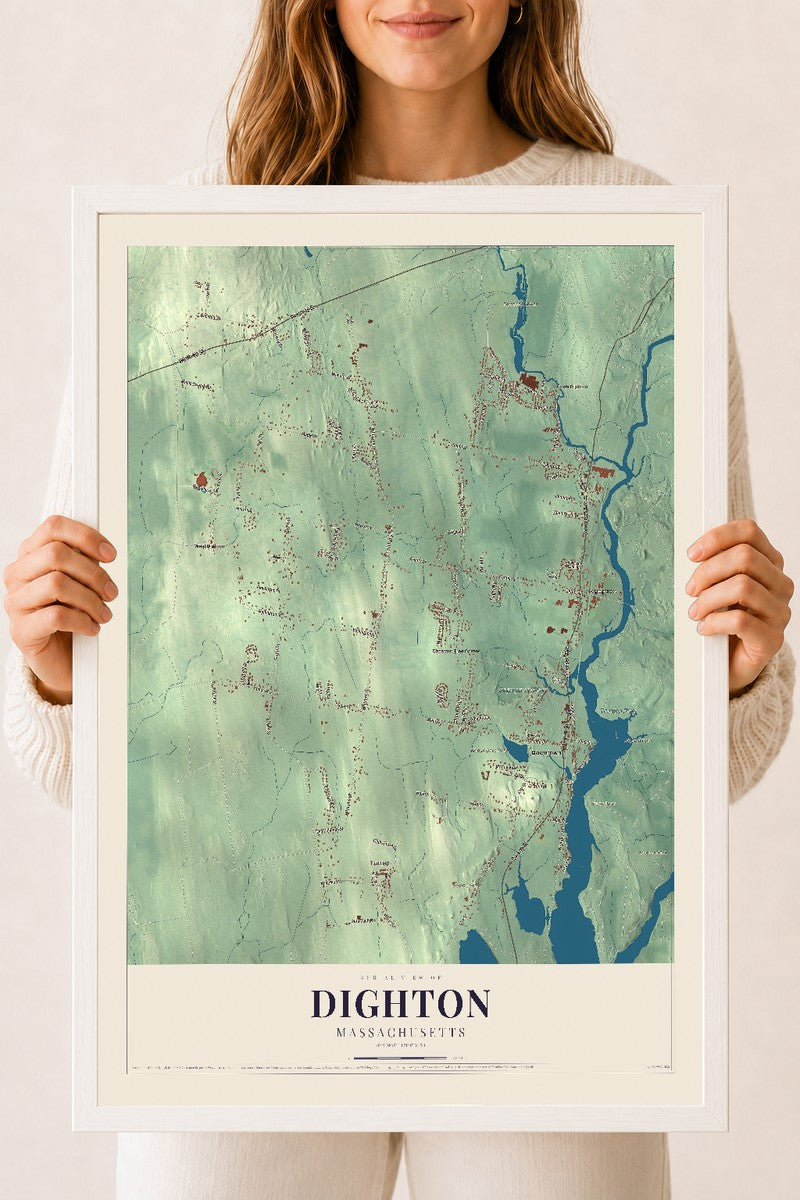 Dighton, Massachusetts map print - 18 x 24 white Ayous wood frame