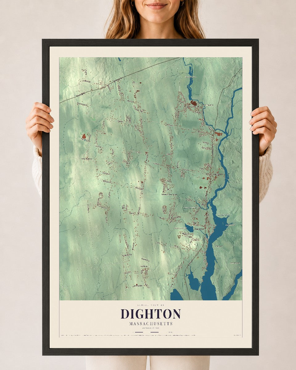 Dighton, Massachusetts map print - 24 x 36 black Ayous wood frame