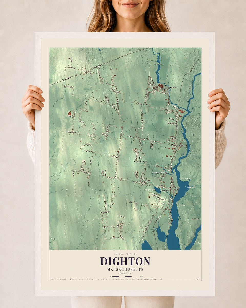 Dighton, Massachusetts map print - 24 x 36 white Ayous wood frame